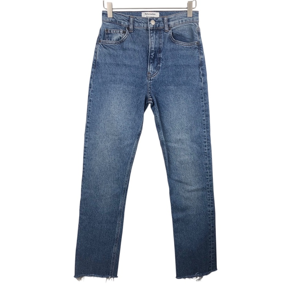 Reformation Jeans Cynthia High‎ Rise Straight Jeans Raw Hem Size 25